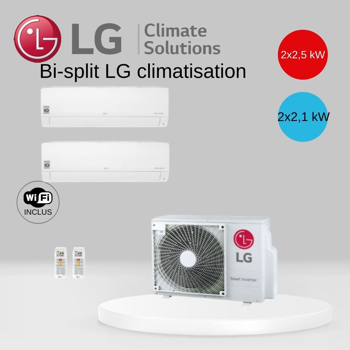 Bi-split LG climatisation MU2R15.U13 + 2 x PM07SK.NSA (4.1 kW) avec Wifi