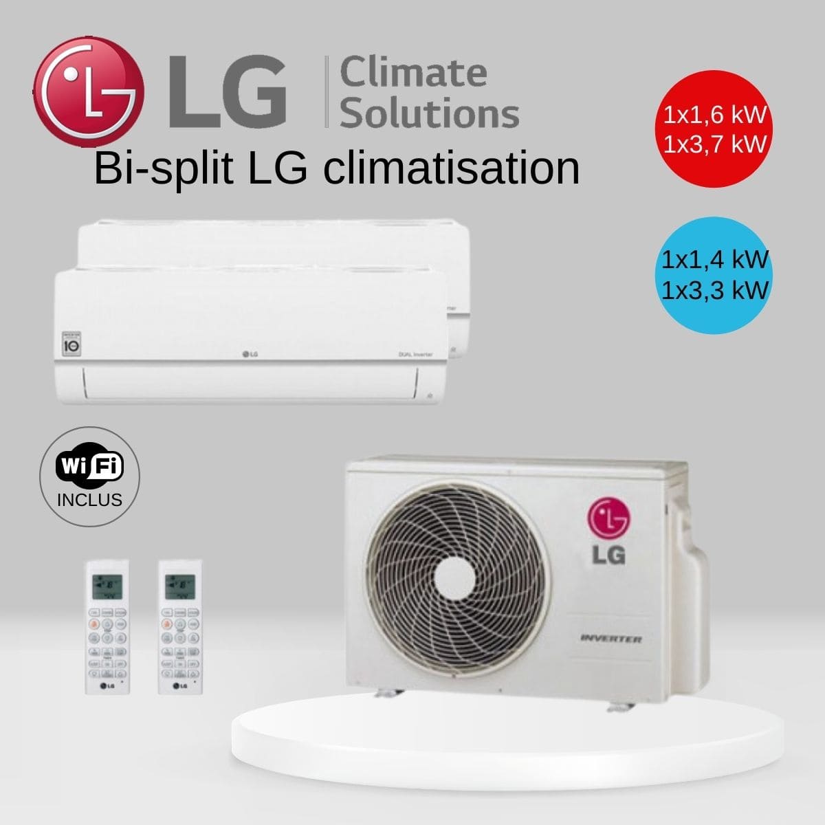 Bi-split LG climatisation MU2R17.U13 + 1 x PM05SK.NSA + 1 X PC12SK.NSJ (4.7 kW) avec Wifi