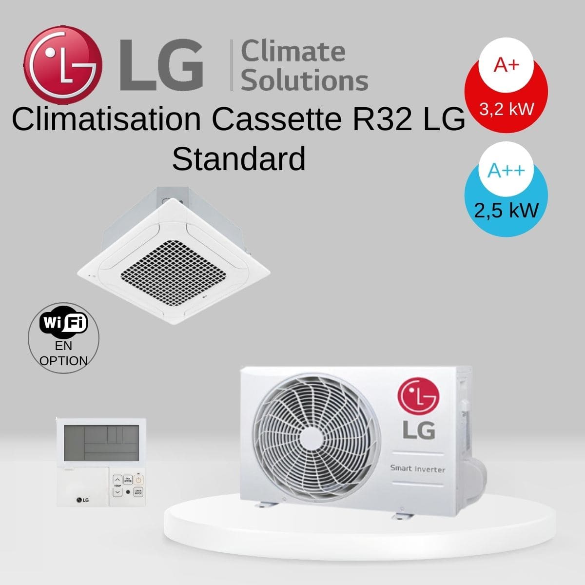 Climatisation Cassette R32 LG Standard CT09F.NR0 / UUA1.ULO avec télécommande infrarouge- 2.5 kw