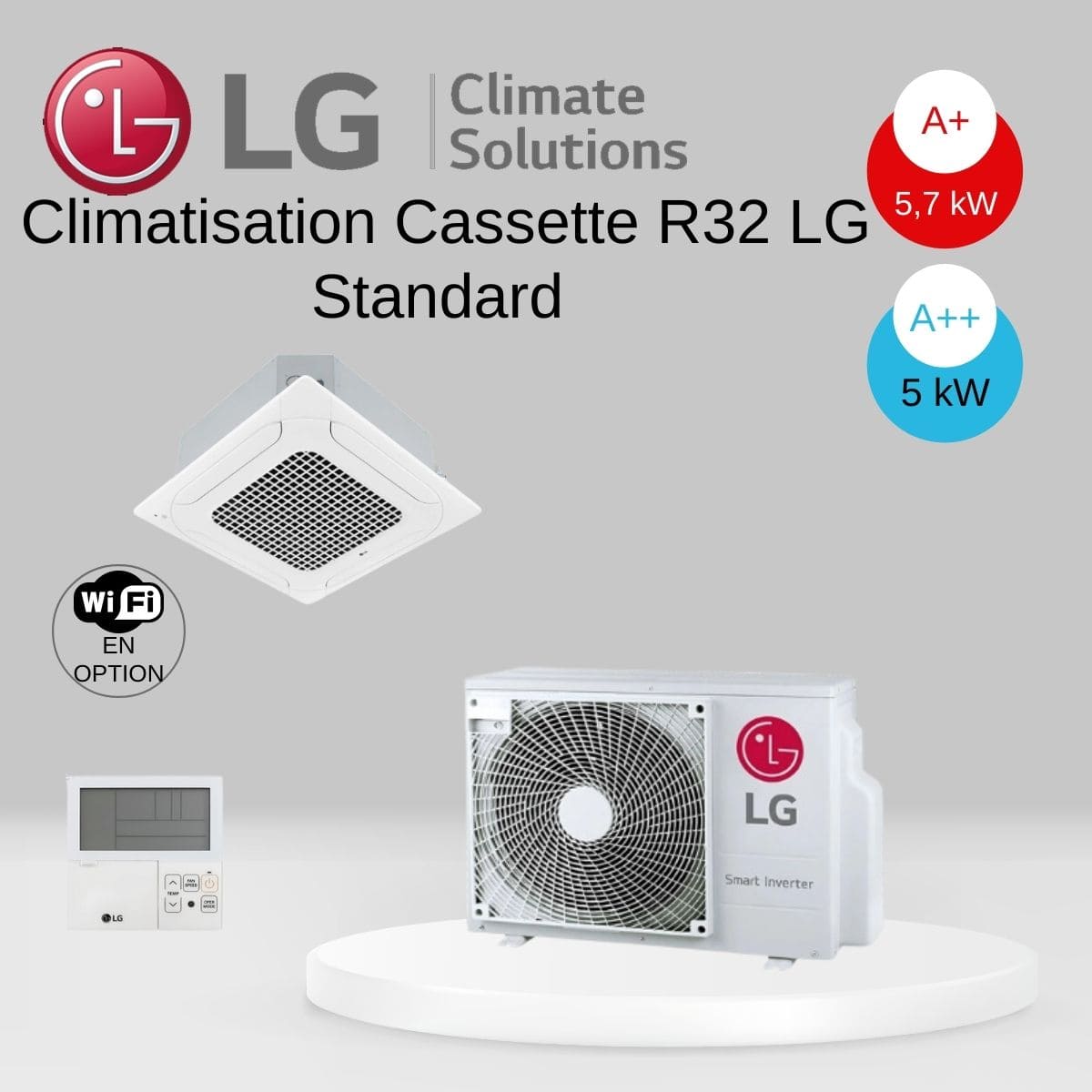 Climatisation Cassette R32 LG Standard CT18F.NQ0 / UUB1.U2O avec télécommande infrarouge - 5 kw