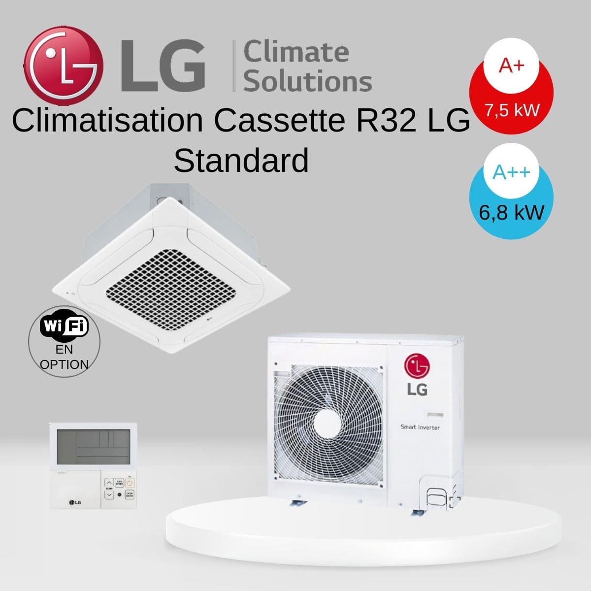 Climatisation Cassette R32 LG Standard CT24F.NB0 / UUC1.U4O avec télécommande infrarouge - 6.8 kw