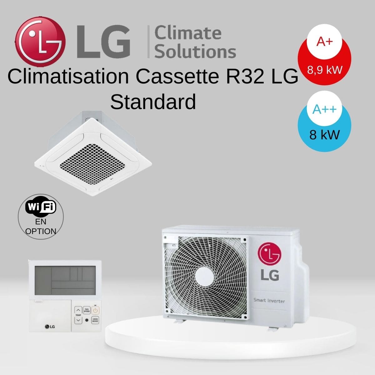 Climatisation Cassette R32 LG Standard UT30F.NBO / UUC1.U4O avec télécommande infrarouge - 8 kw