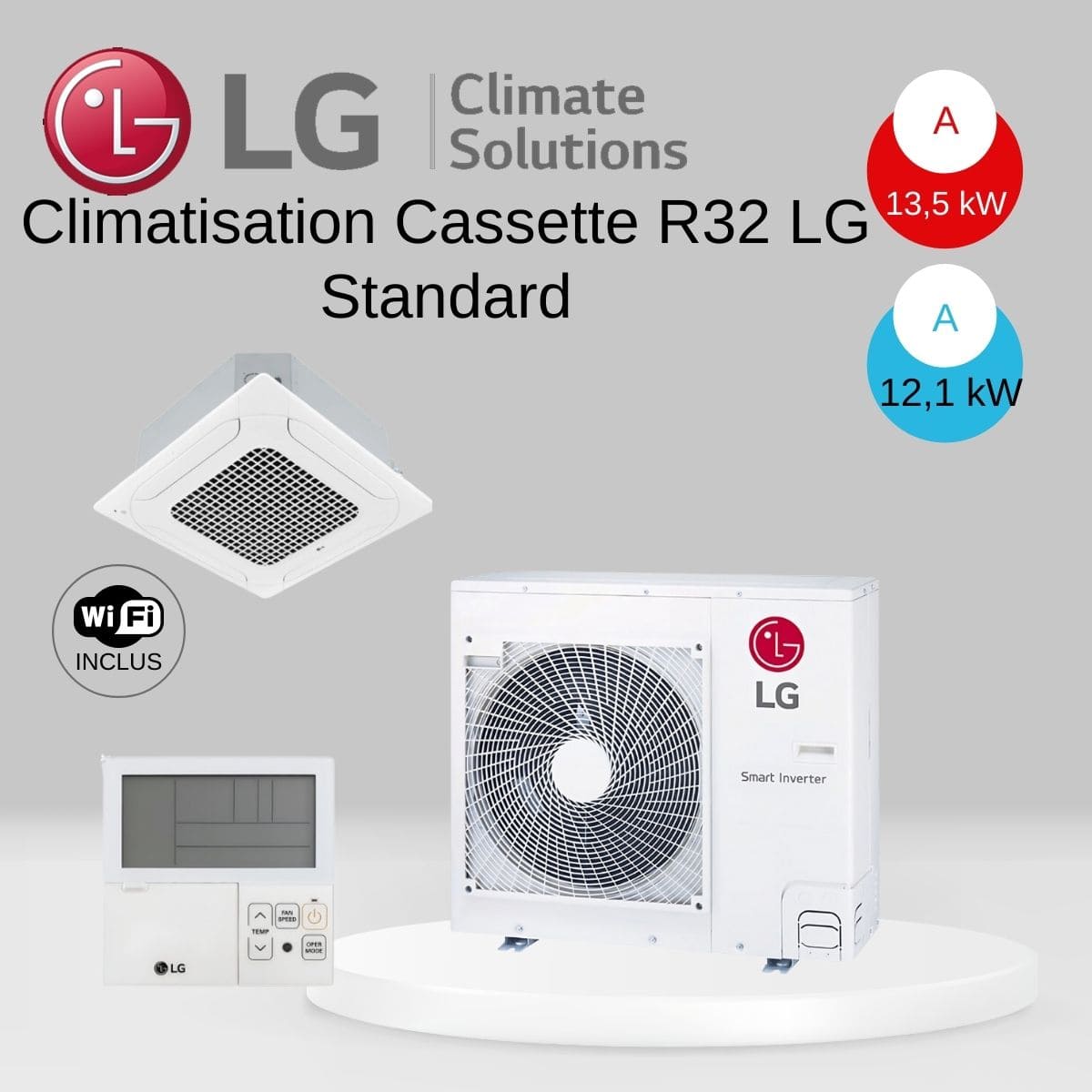 Climatisation Cassette R32 LG Standard UT42F.NAO / UUD1.U3O avec télécommande infrarouge - 12.1 kw