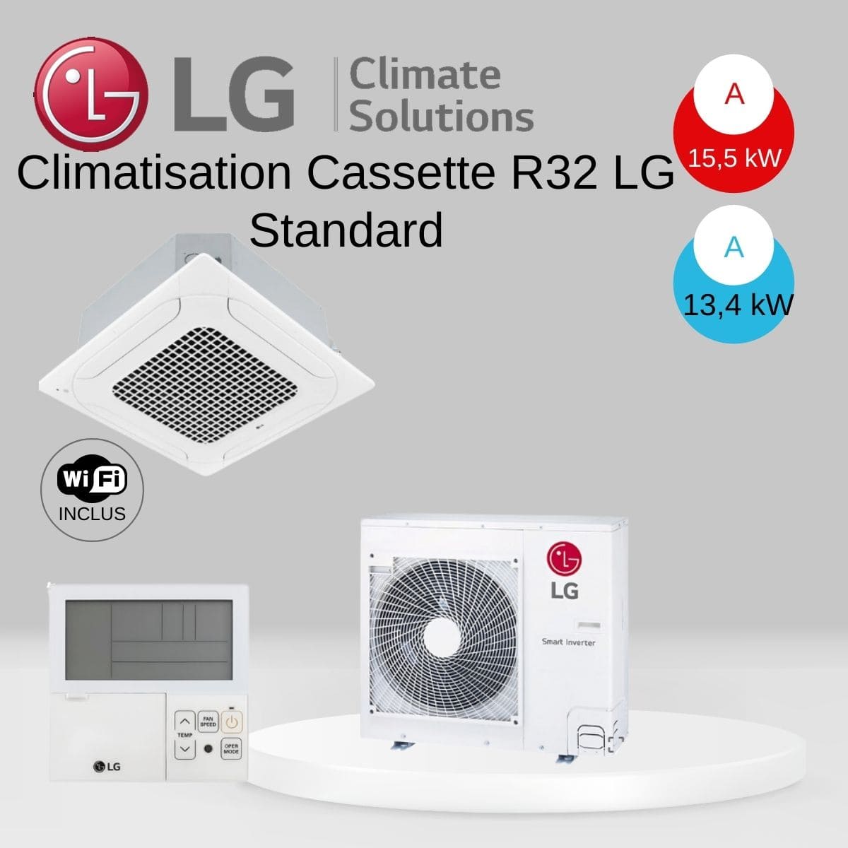 Climatisation Cassette R32 LG Standard UT48F.NAO / UUD1.U3O avec télécommande infrarouge - 13.4 kw
