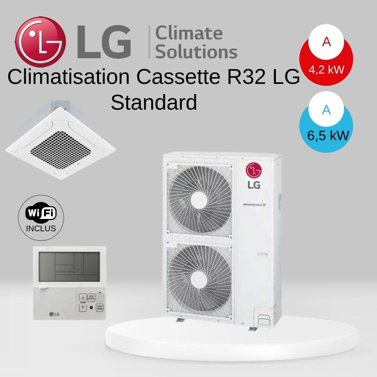 Climatisation Cassette R32 LG Standard UT60F.NAO / UUD1.U3O avec télécommande infrarouge - 14.6 kw