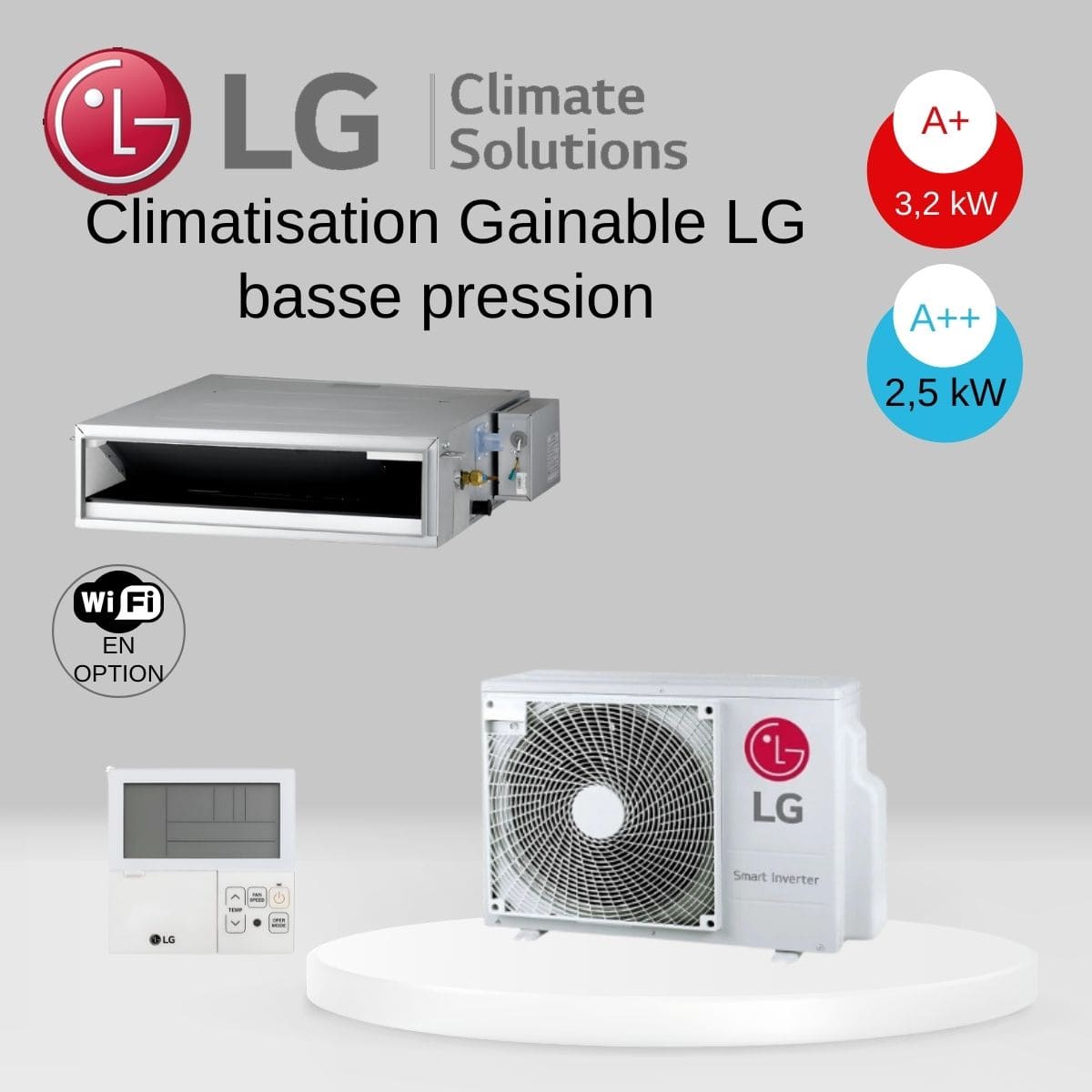 Climatisation Gainable LG basse pression CL09F.N50 / UUA1.UL0 avec télécommande PREMTB001- 2.5 kw