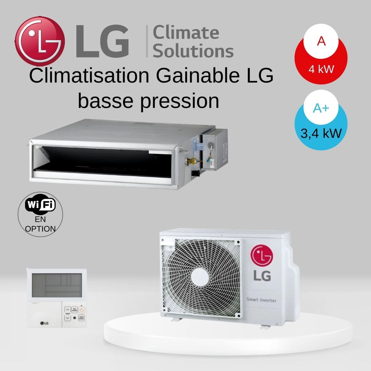 Climatisation Gainable LG basse pression CL12F.N50 / UUA1.UL0 avec télécommande PREMTB001- 3.4 kw