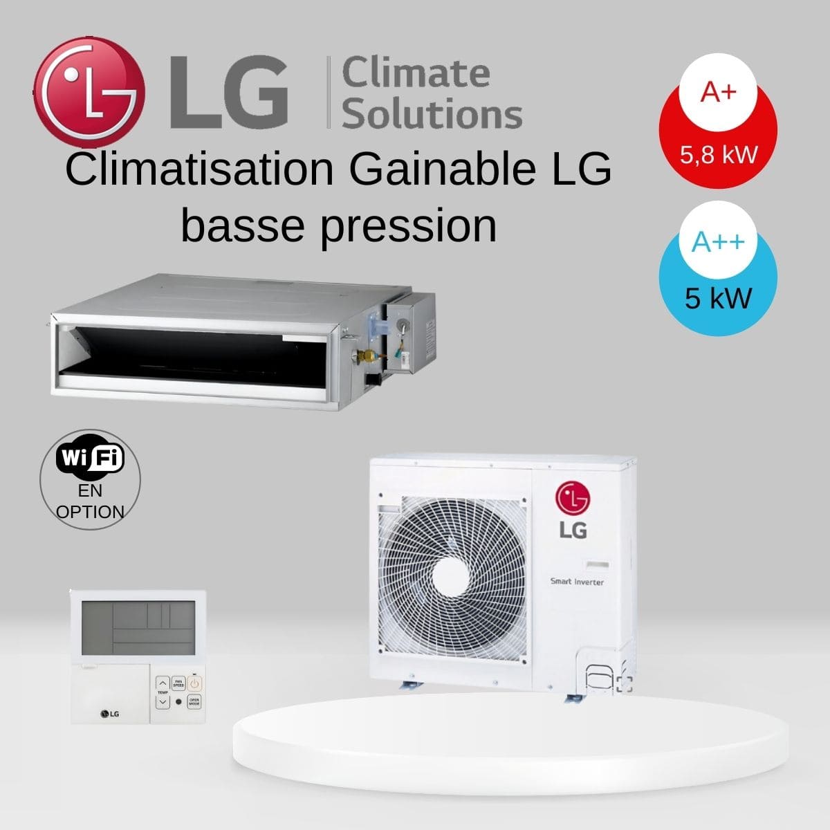 Climatisation Gainable LG basse pression CL18F.N60 / UUB1.U20 avec télécommande PREMTB001- 5 kw