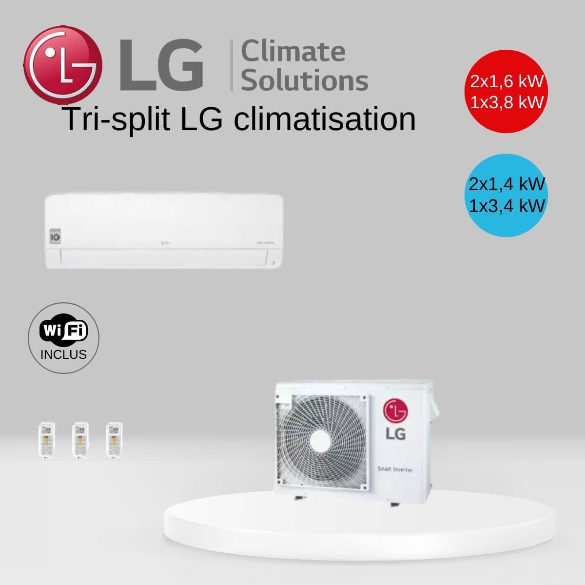 Tri-split LG climatisation MU3R21.U23 + 2 x PM05SK.NSA + 1 X PC12SK.NSJ (6.2 kW) avec Wifi