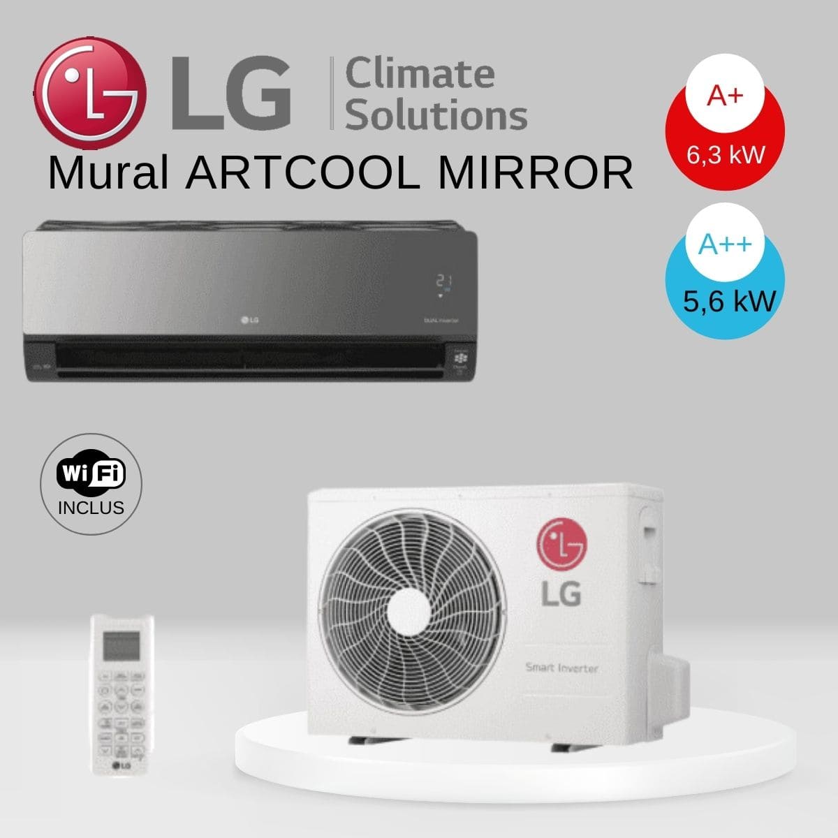 Unités intérieures design LG ARTCOOL mirror AC09BK.NSJ - AC12BK.NSJ - AC18BH.NSK - Wifi intégré